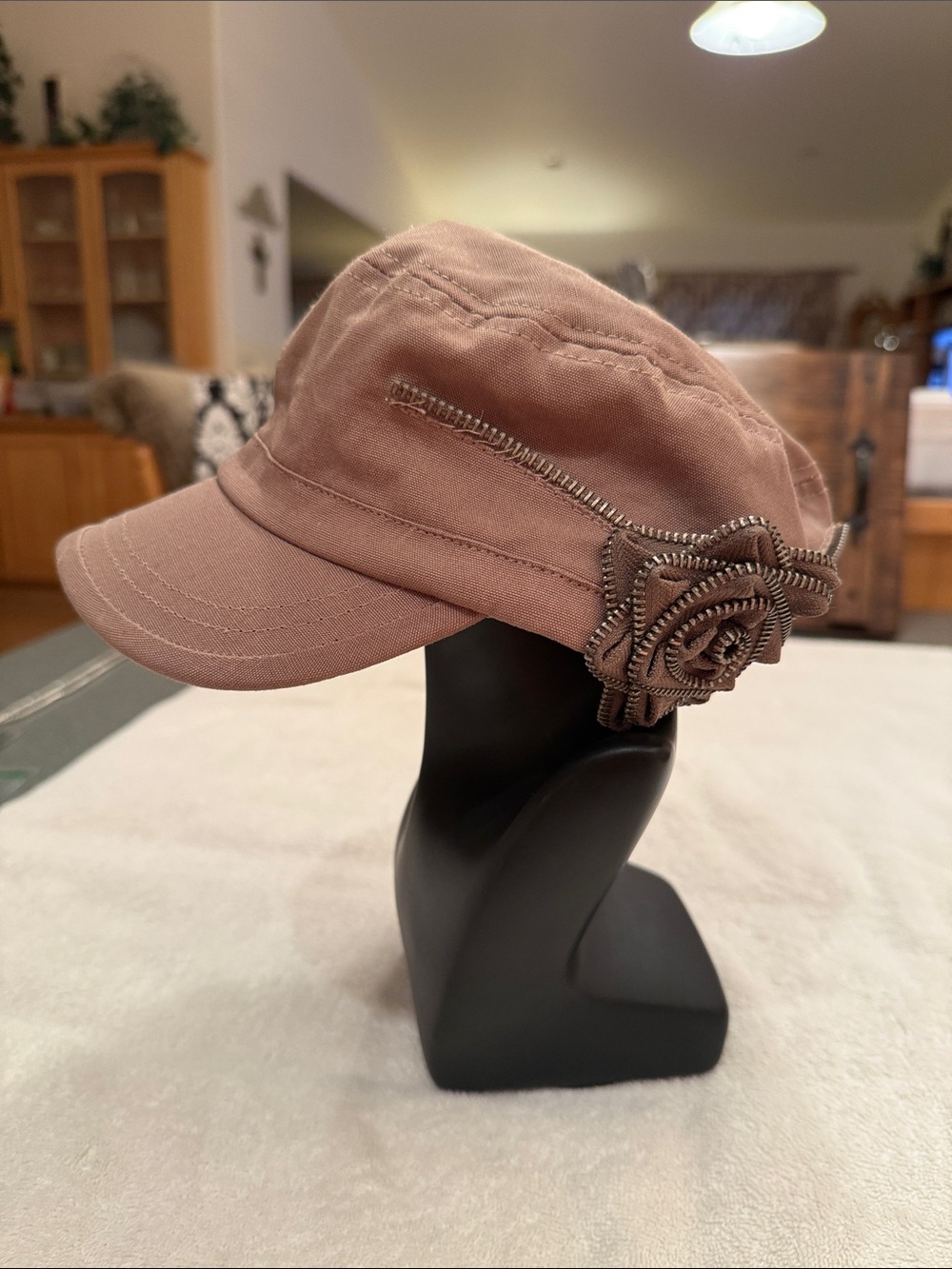 Scala Taupe Floral Zip-Trim Cadet Cap